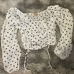 Evolutionary Women’s polca Dot crop top shirt. Size Large.